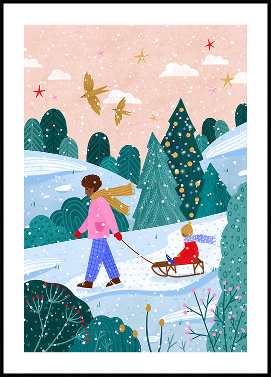 Paseo en trineo nevado Póster