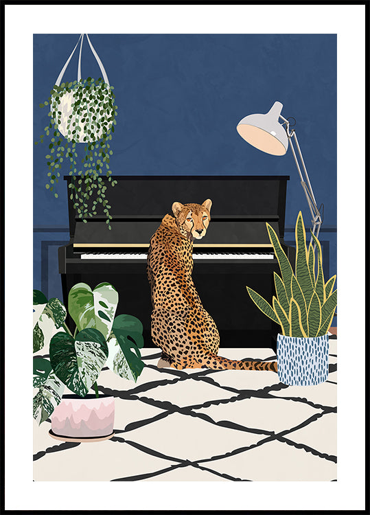 Guepardo tocando el piano Póster