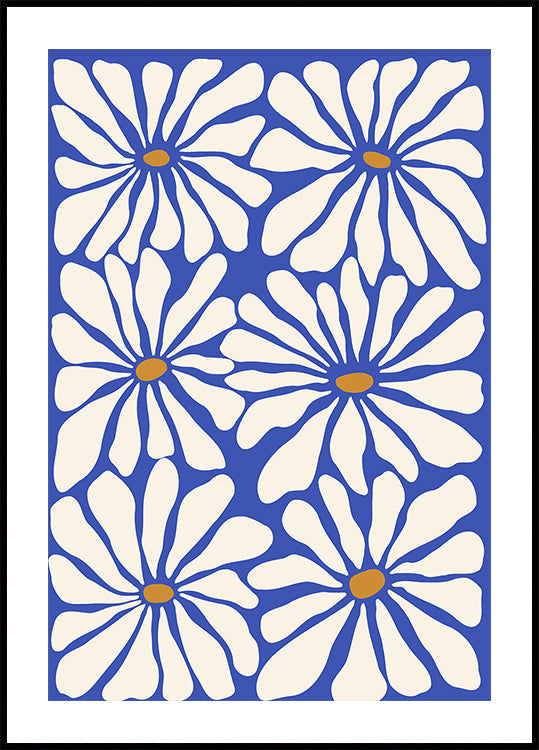 Azul floral soleado Póster