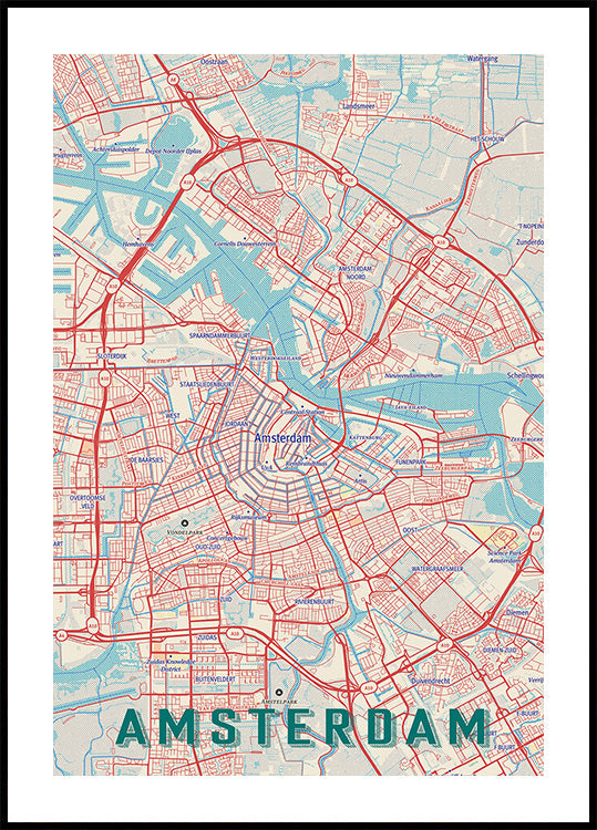 Retro Map   Amsterdam Plakat