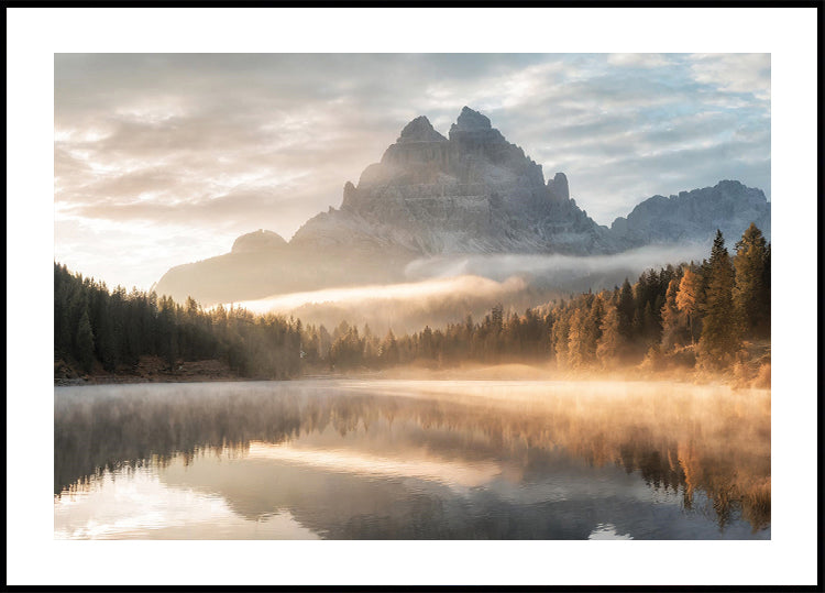 Póster de lago de montaña en otoño