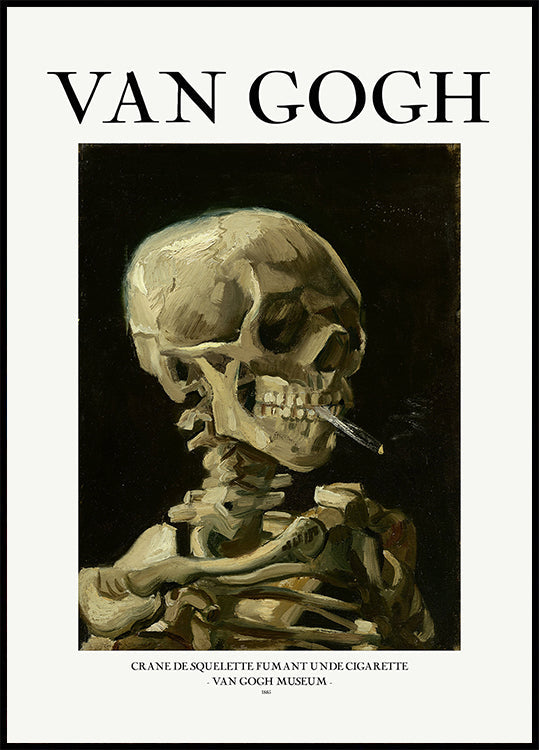 Póster Cabeza de un esqueleto con un cigarrillo encendido