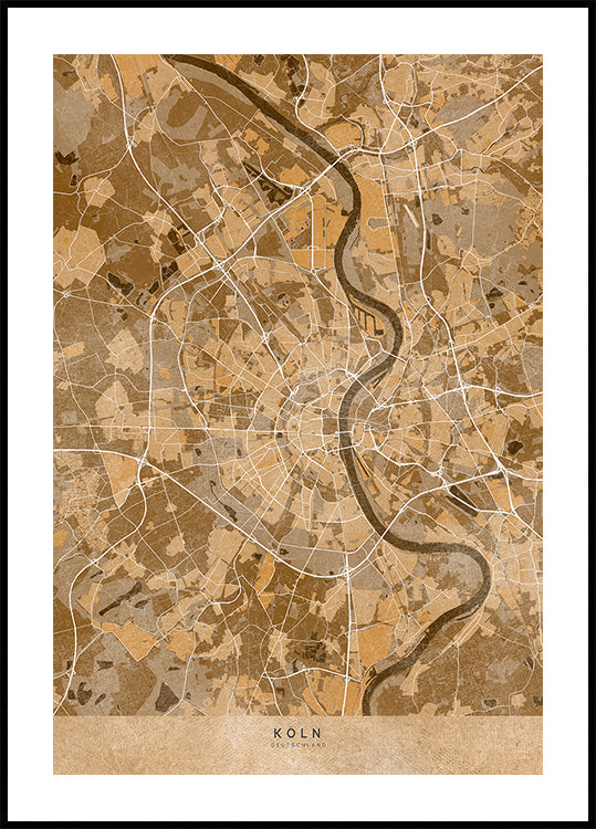 Mapa vintage sepia de Colonia Alemania (NUEVO)