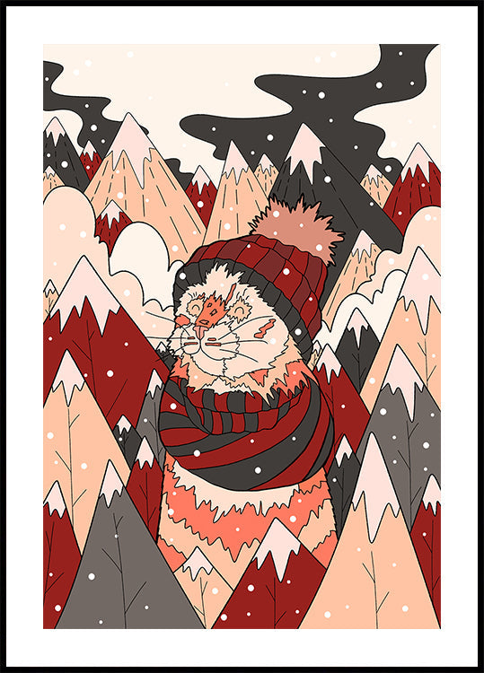 Póster Acogedor gato de invierno