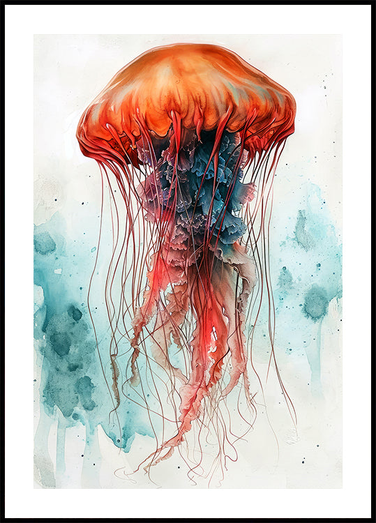 Animal Acuarela Arte Medusa Vida Marina Póster