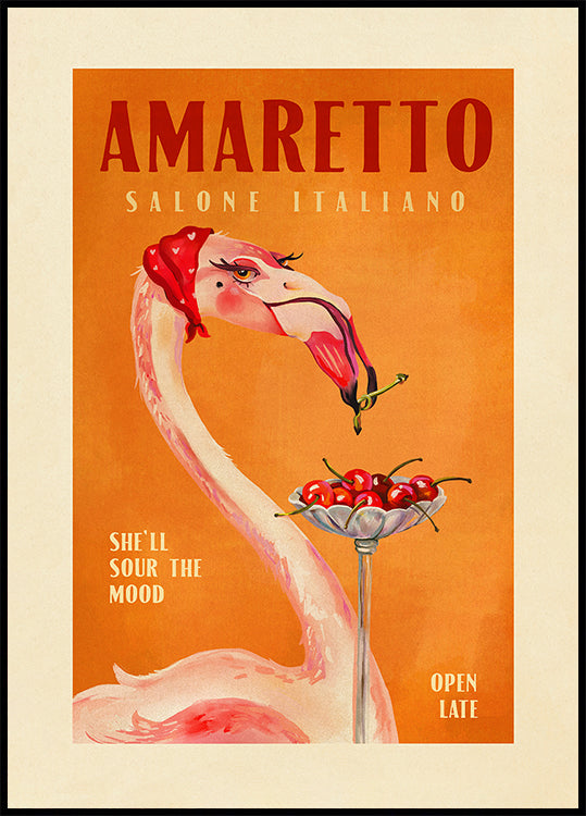 Amaretto Flamingo Art Deco Café italiano Arte de viaje Póster