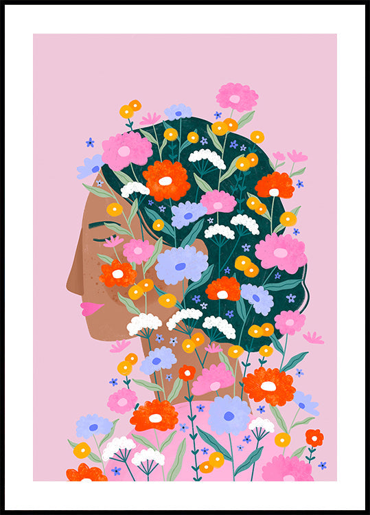 Dama de flores coloridas Póster