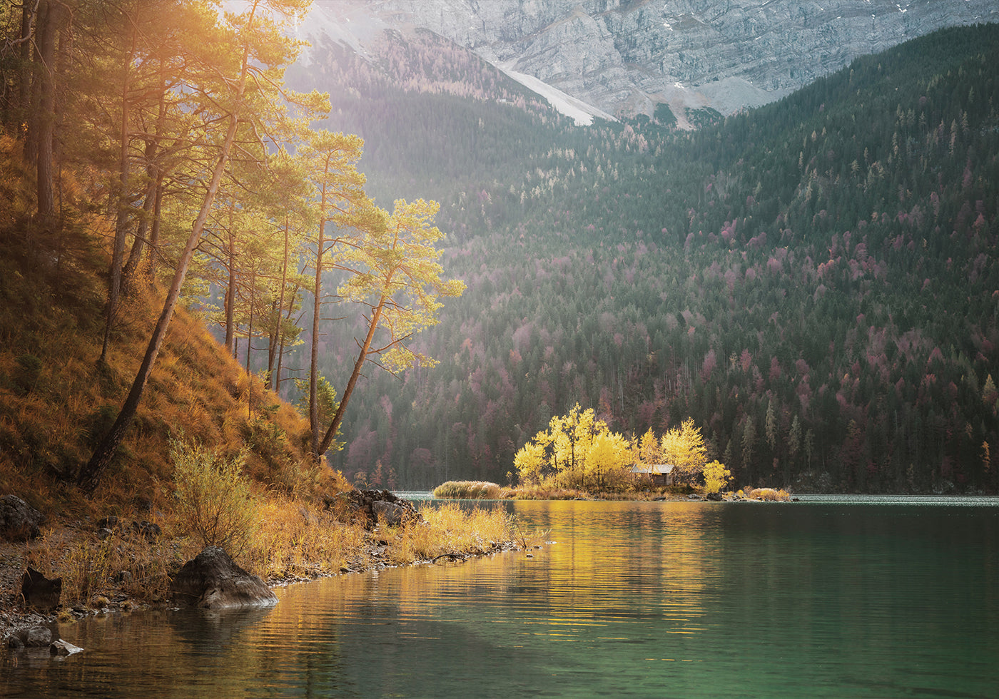Autumn Morning by the Lake Plakat - Posterbox.dk