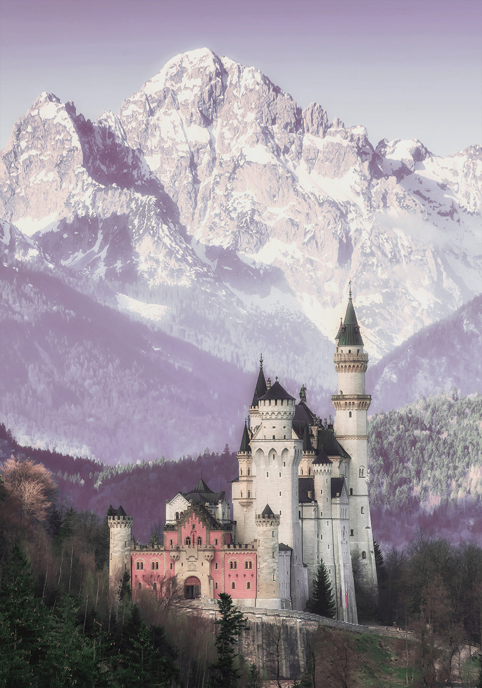 Neuschwanstein Castle and Alpine Mountains Plakat - Posterbox.dk