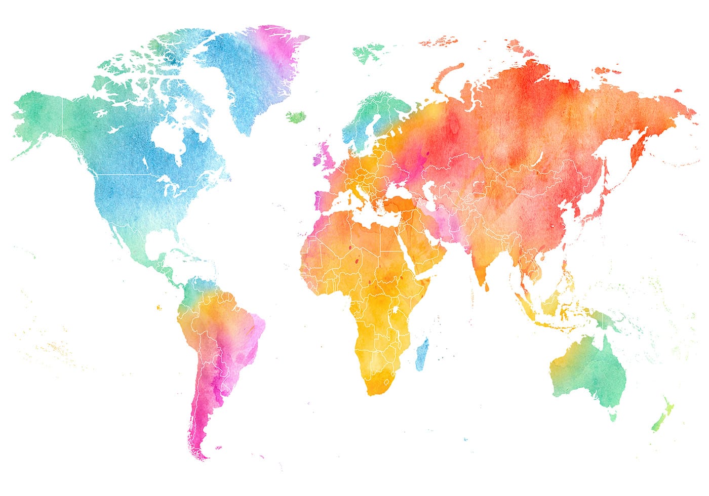 Póster de mapa del mundo en acuarela de colores