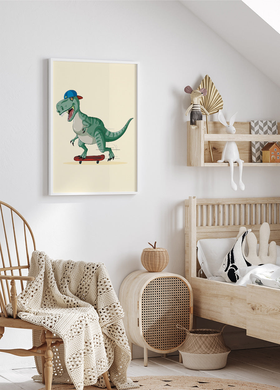 Póster de T-Rex en patineta