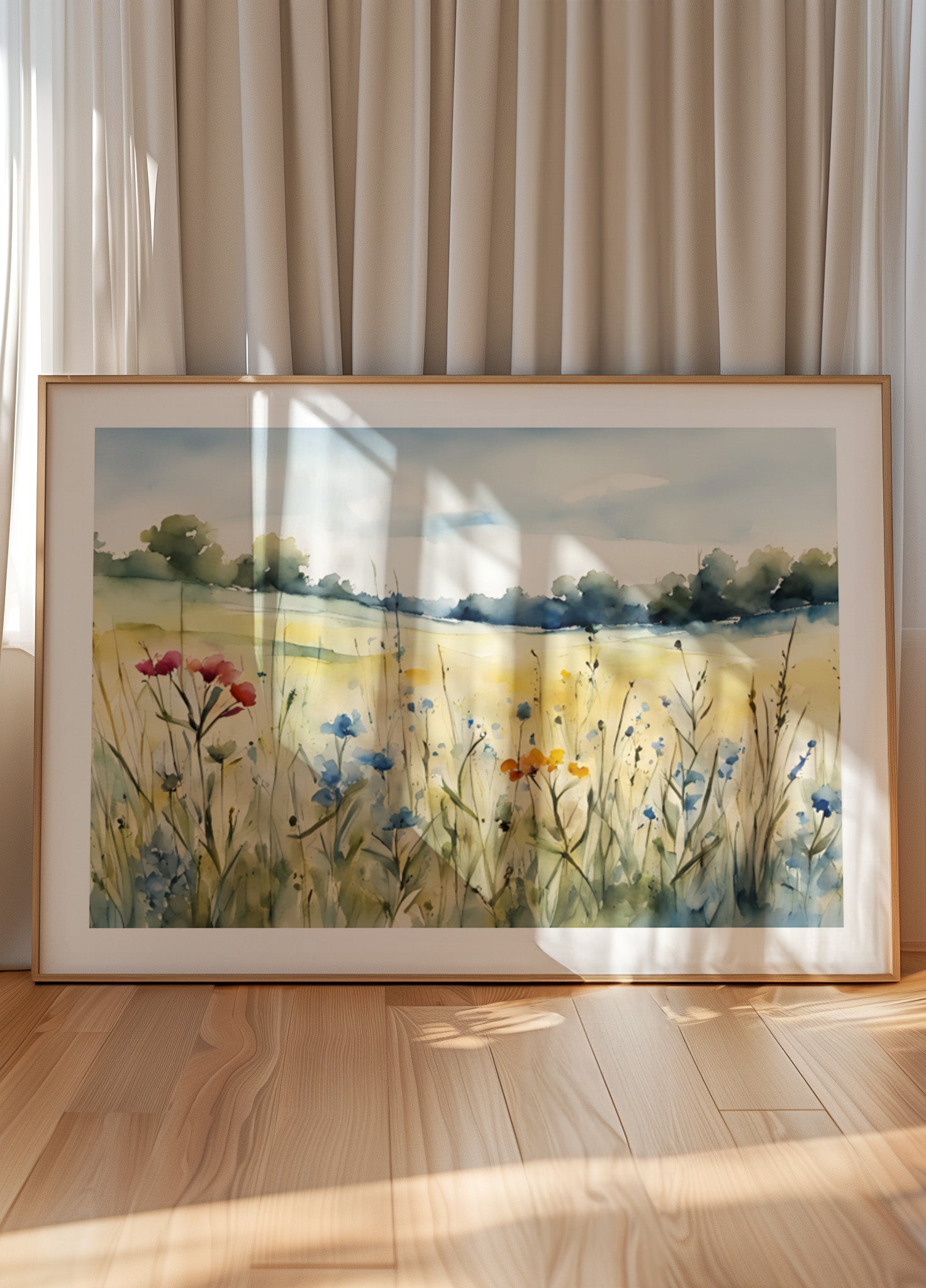 Acuarela de campo de flores silvestres