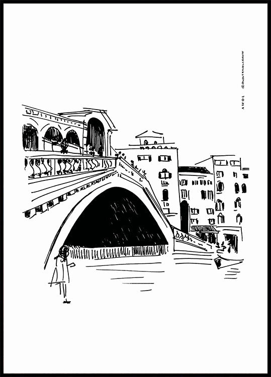 Rialto Bridge, Venice Illustration, Italy City Art Print (NEW) - Posterbox