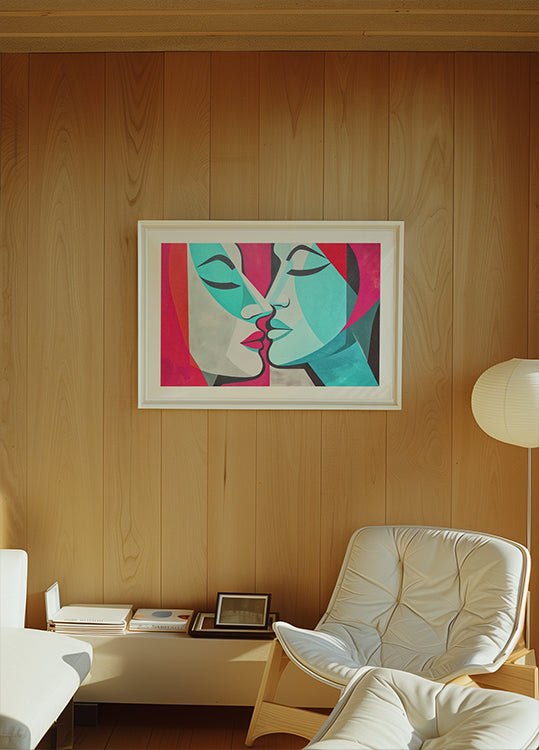 A Kiss Pink Teal Plakat - Posterbox
