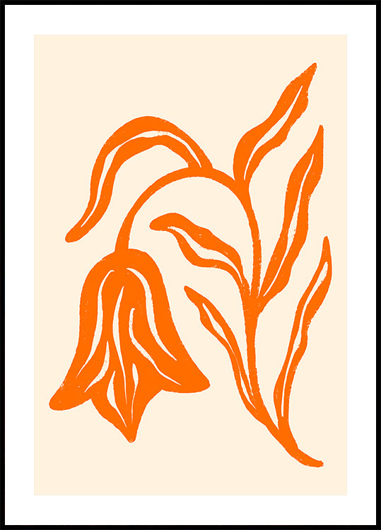 Stylized Orange Tulip  And Leaves Plakat - Posterbox