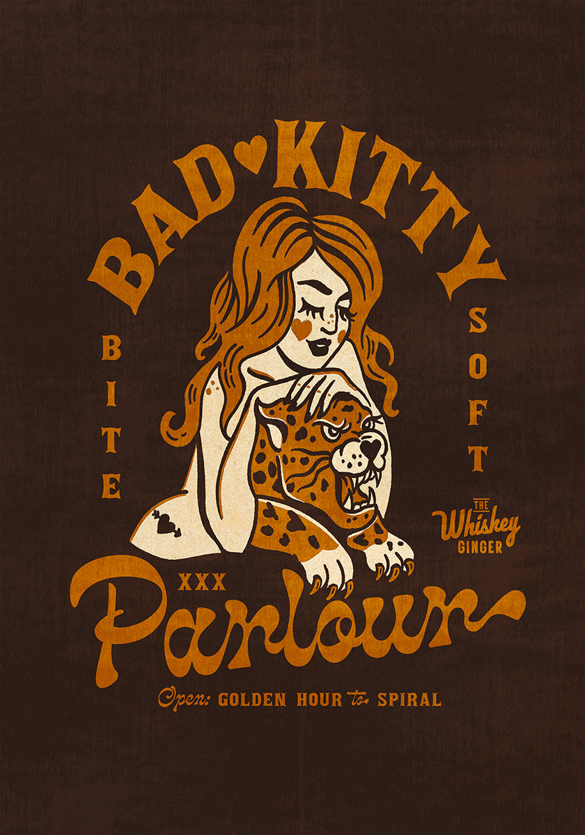 Bad Kitty Pin Up Art. Dive Bar Cocktail Poster (NEW) - Posterbox