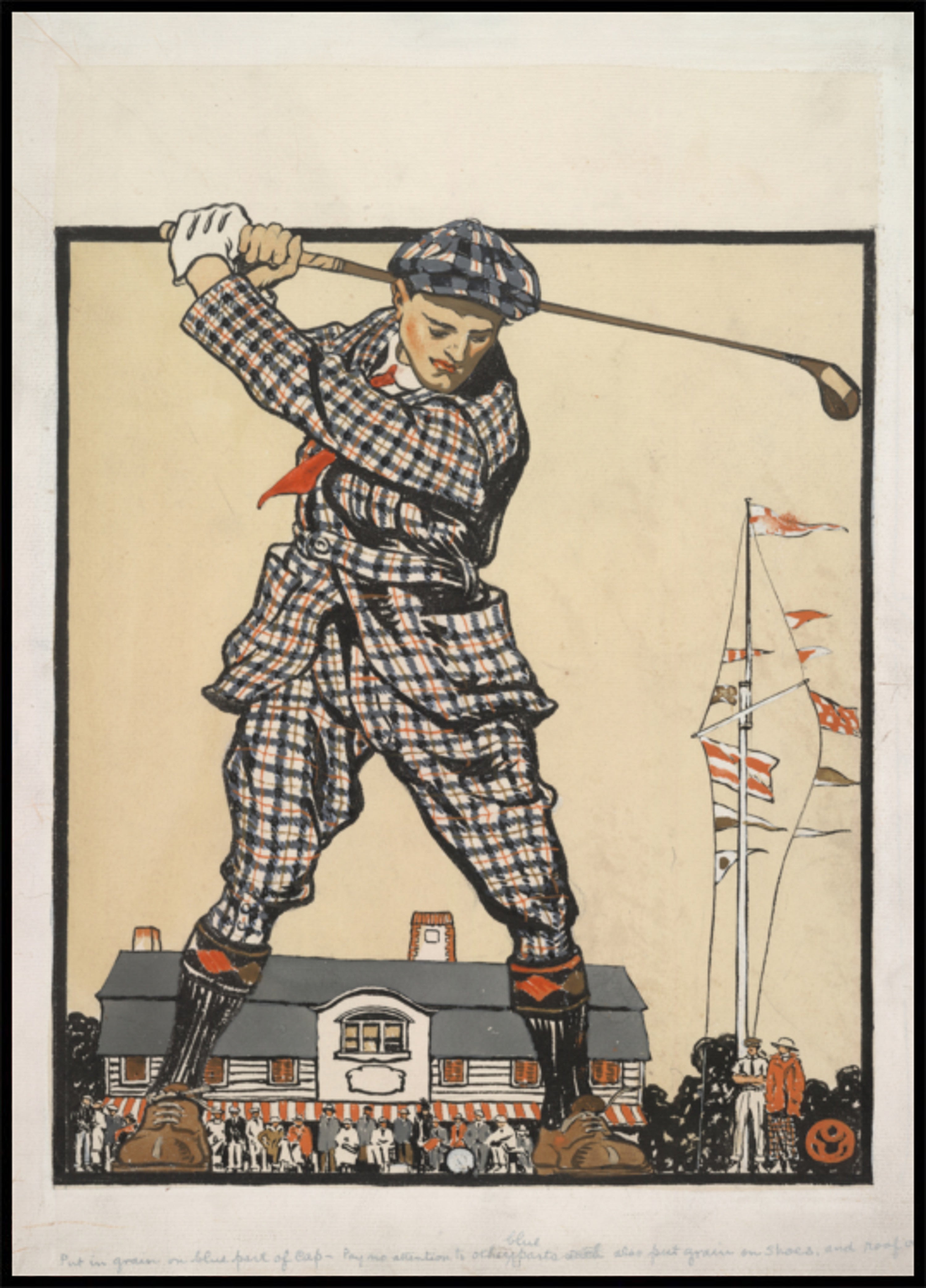 Hombre balanceándose en un palo de golf (1915)