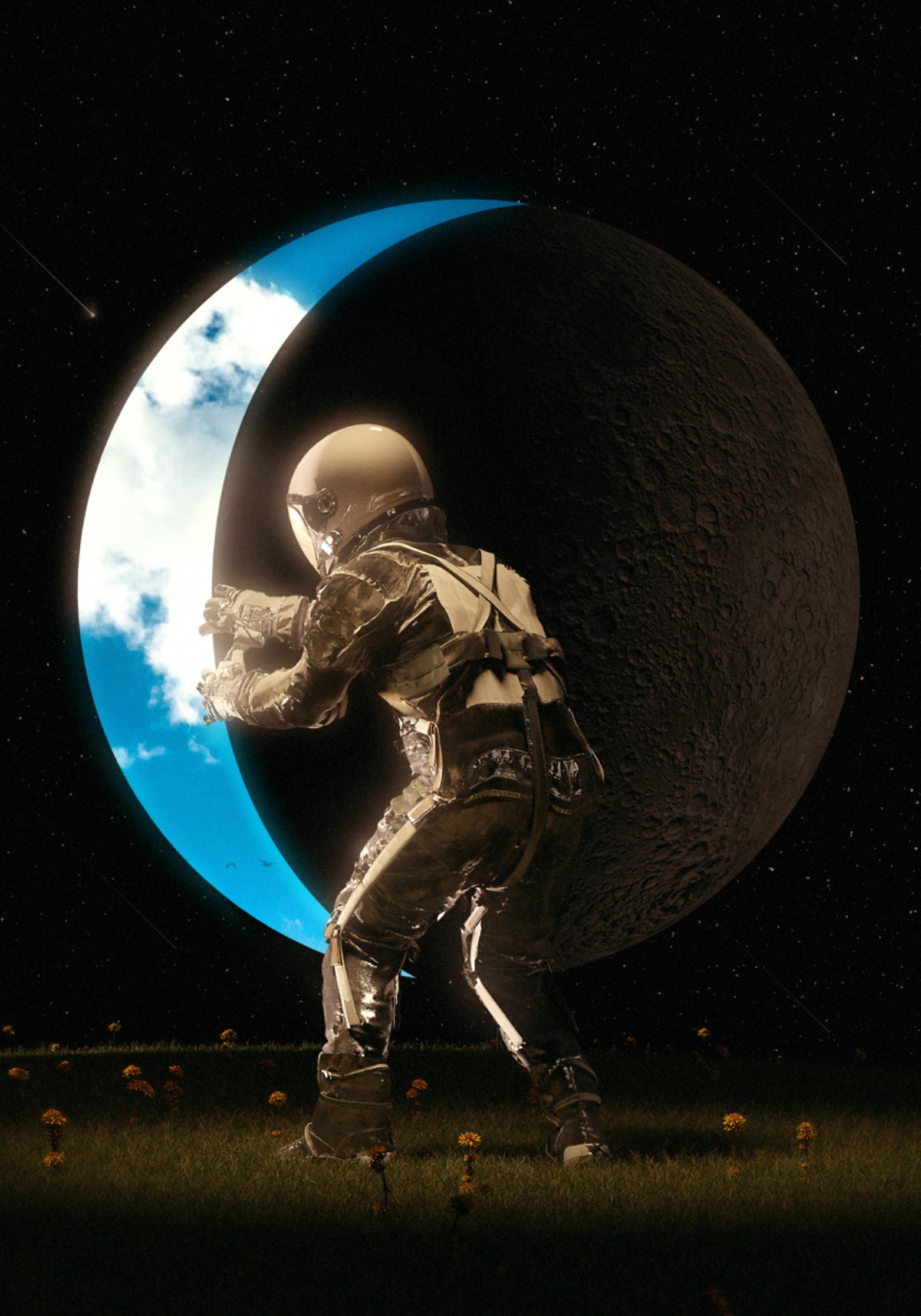Astronauta sosteniendo la luna