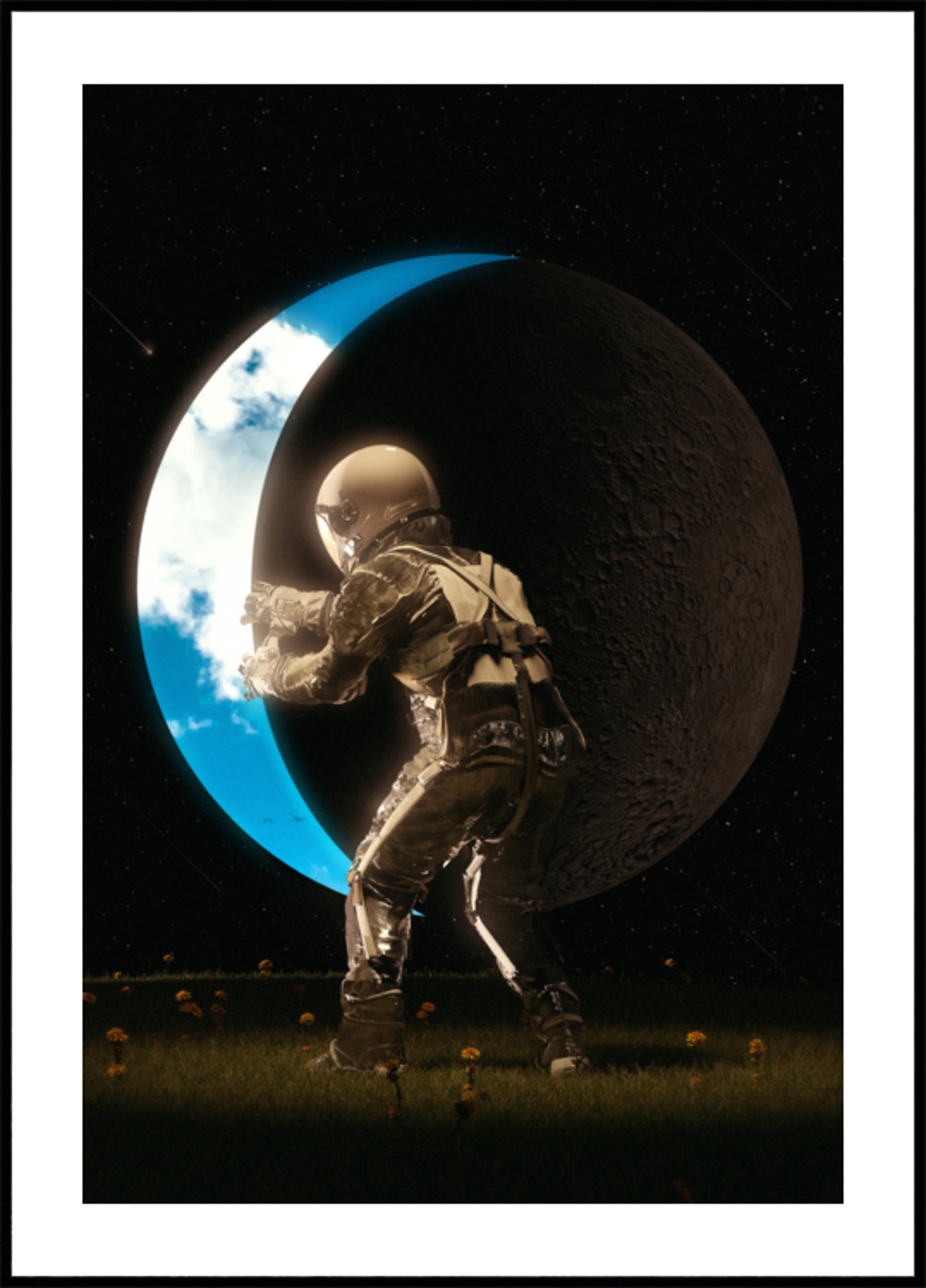 Astronauta sosteniendo la luna