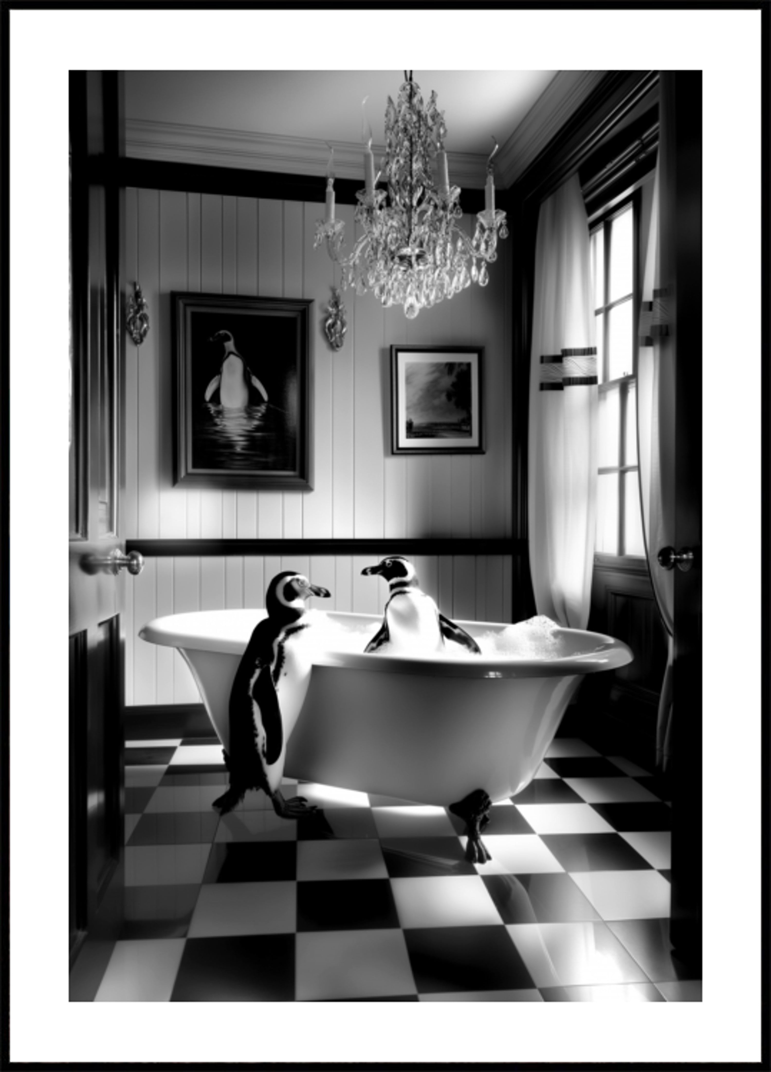 Baño elegante de pingüinos