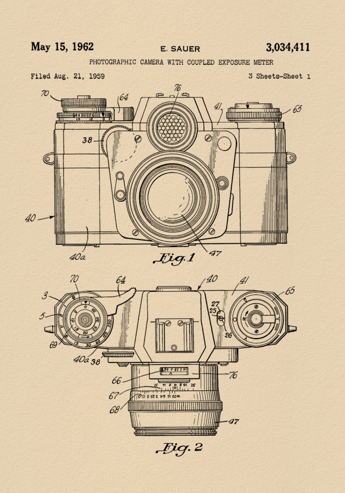 Dibujo de patente de cámara vintage