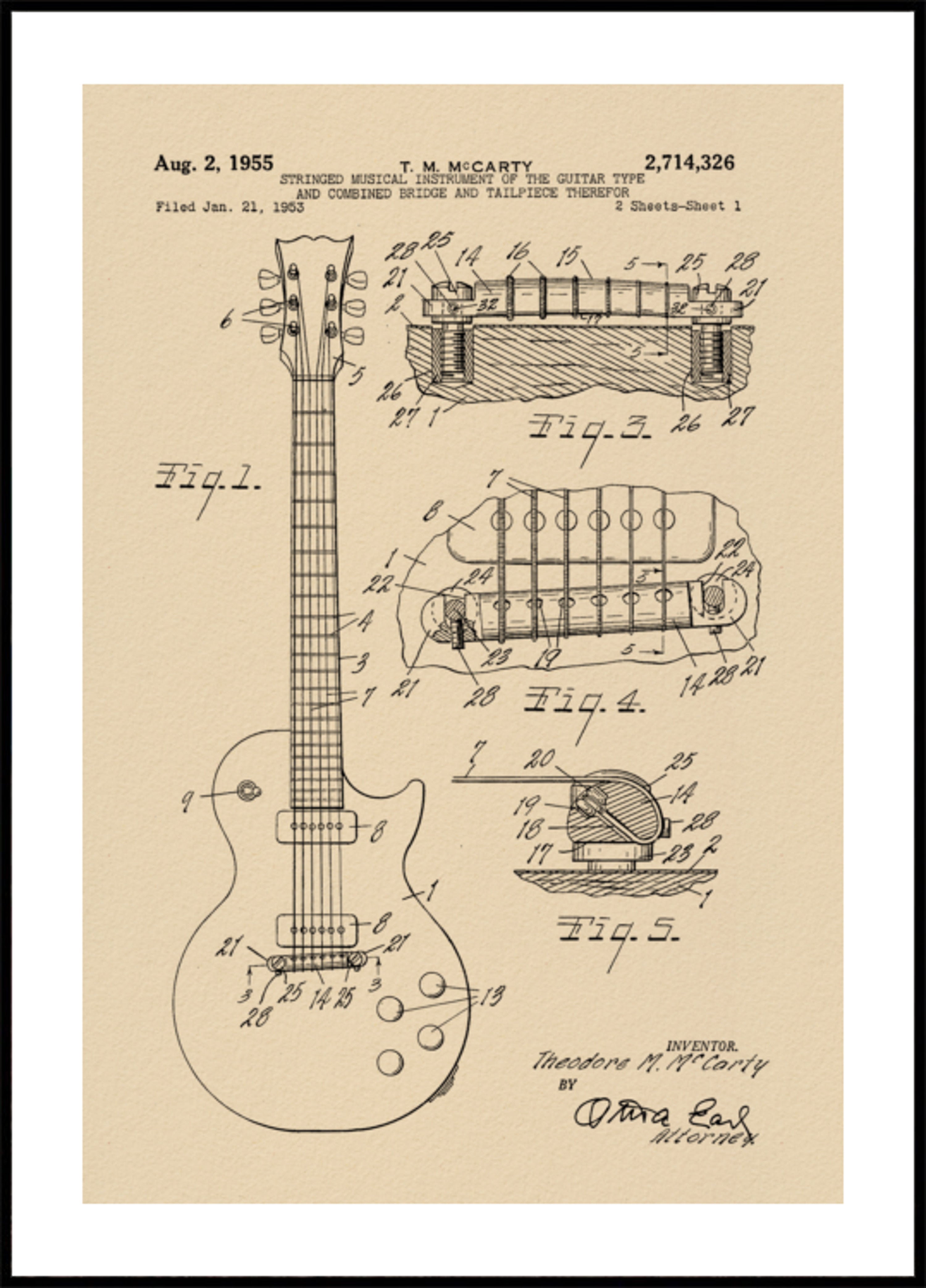 Dibujo de patente de guitarra vintage
