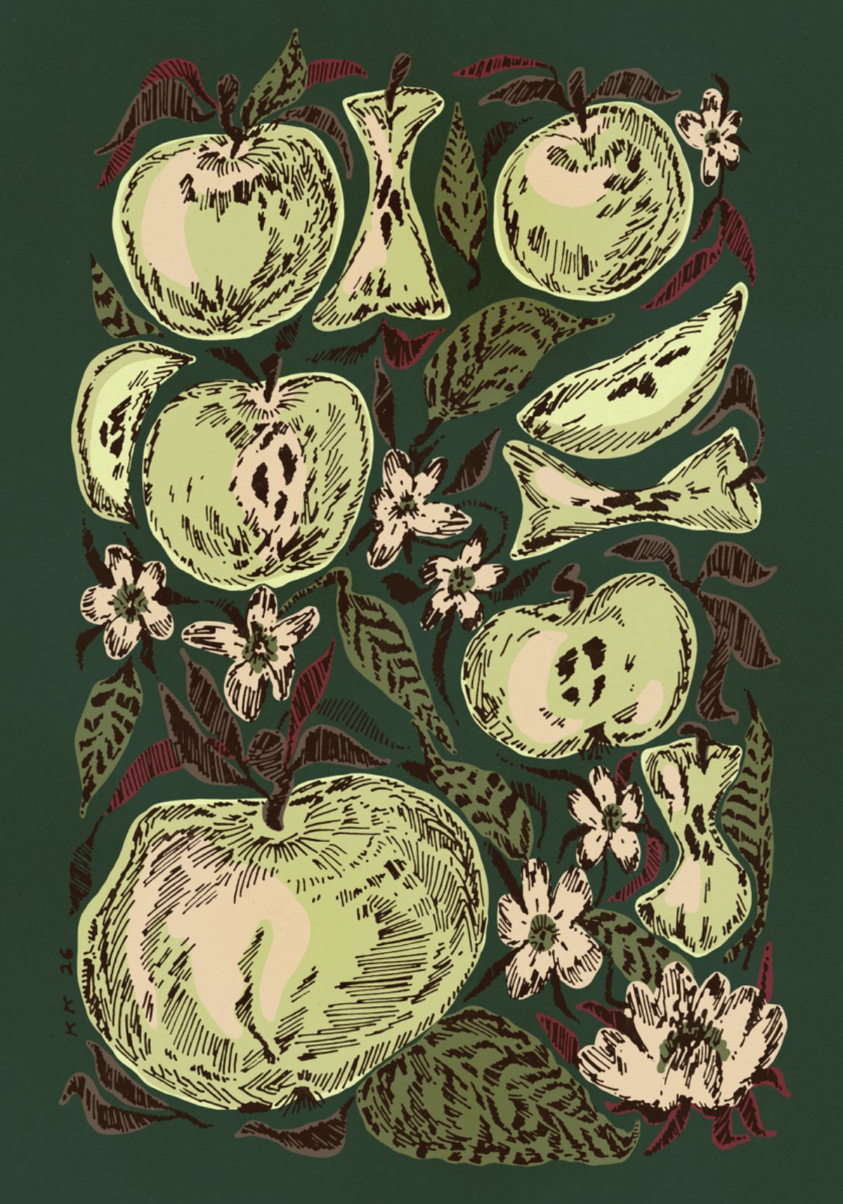 Manzanas verdes bosquejadas