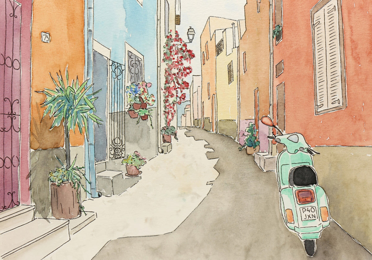 Charming European Street Scooter - Posterbox