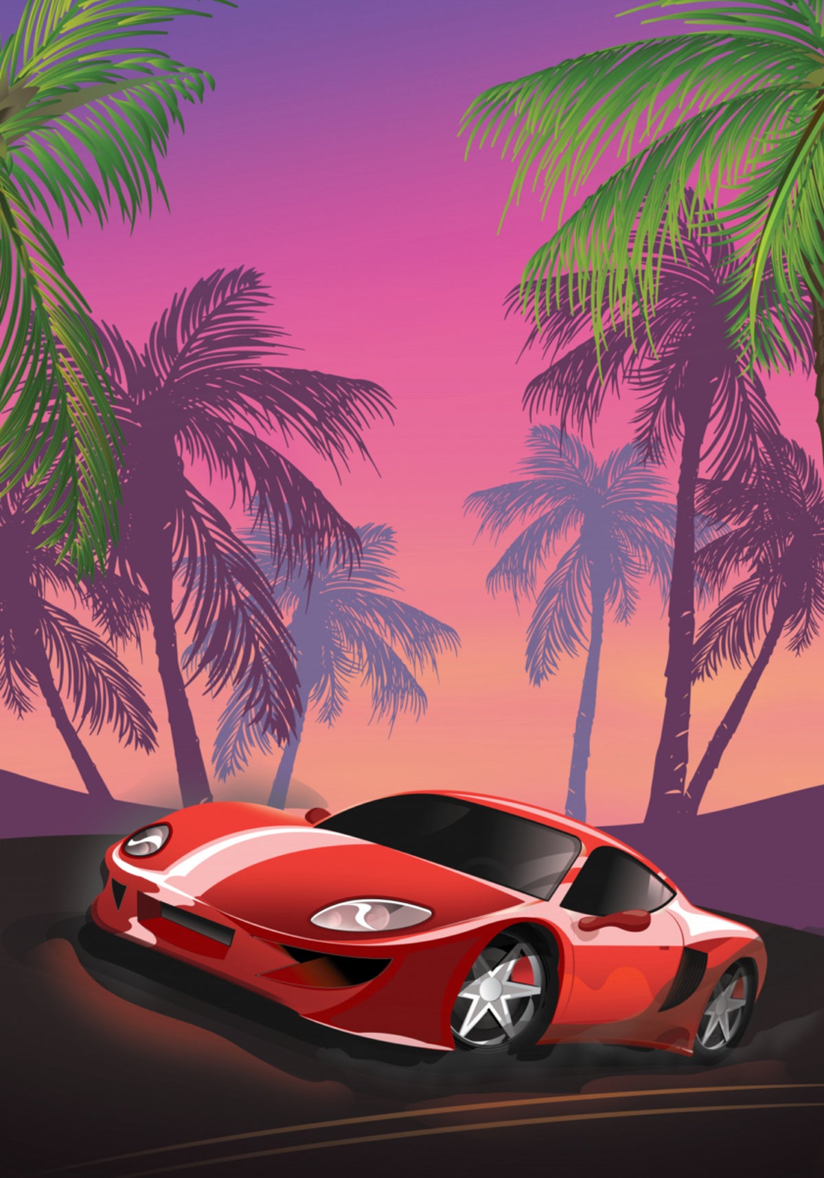 Atardecer de coche deportivo rojo
