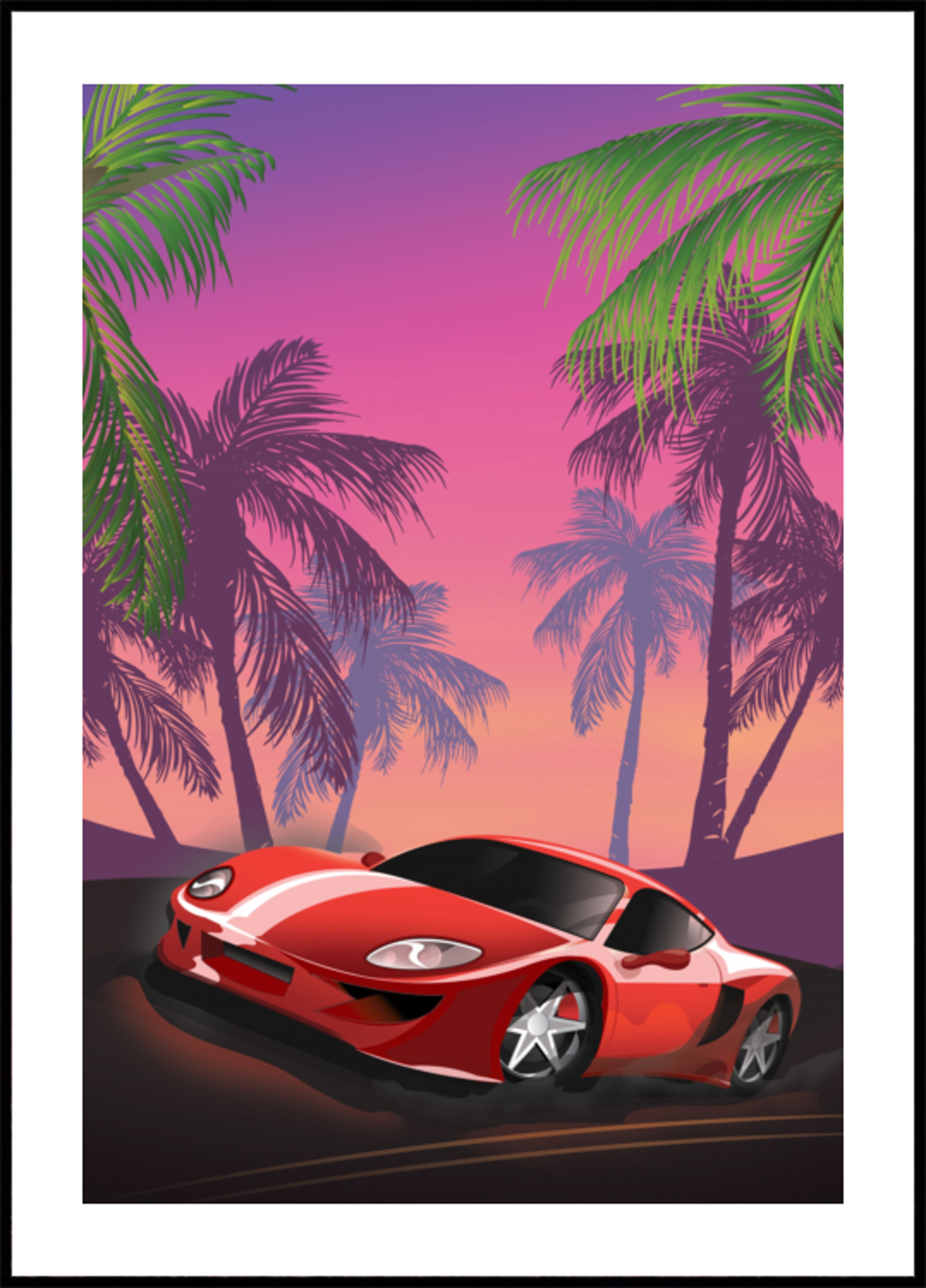Atardecer de coche deportivo rojo