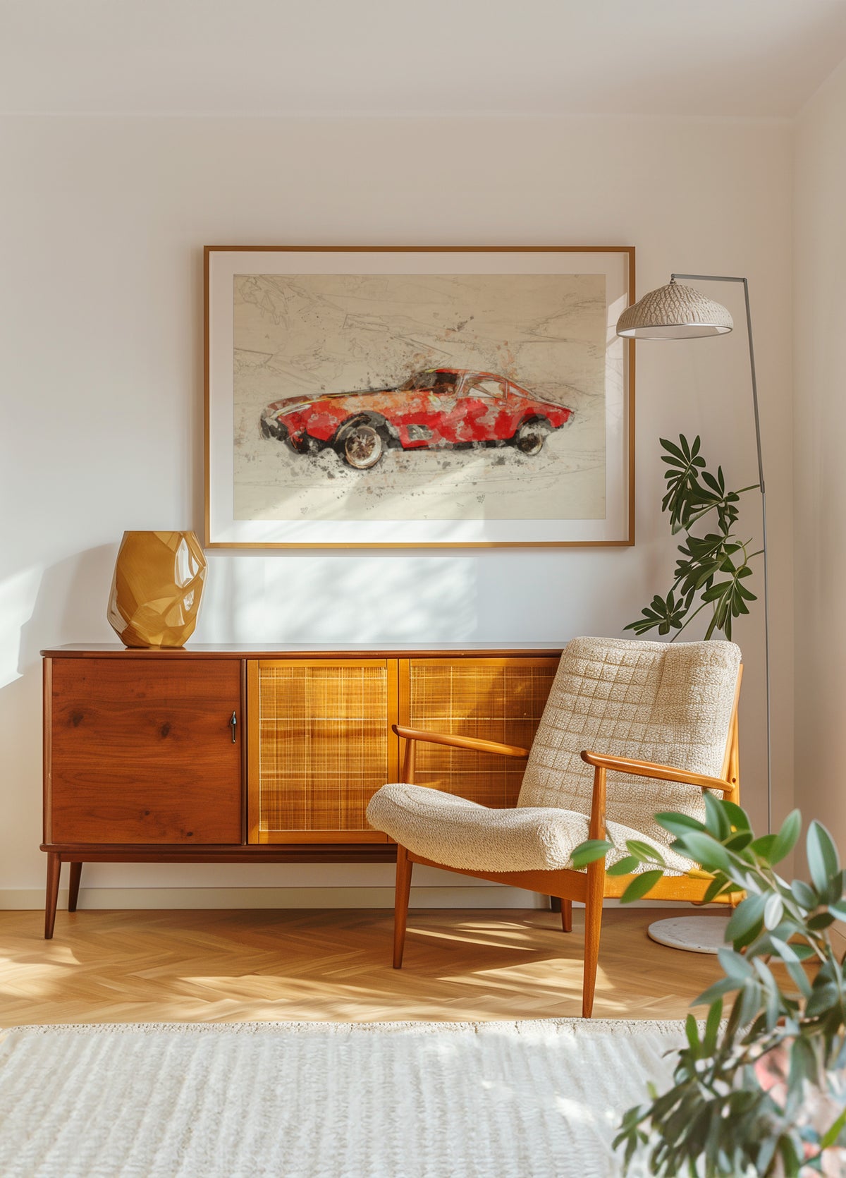 Bosquejo del coche rojo clásico