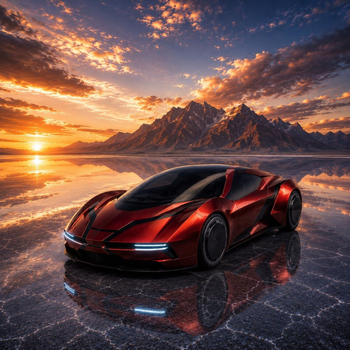 Coche deportivo vibrante al atardecer