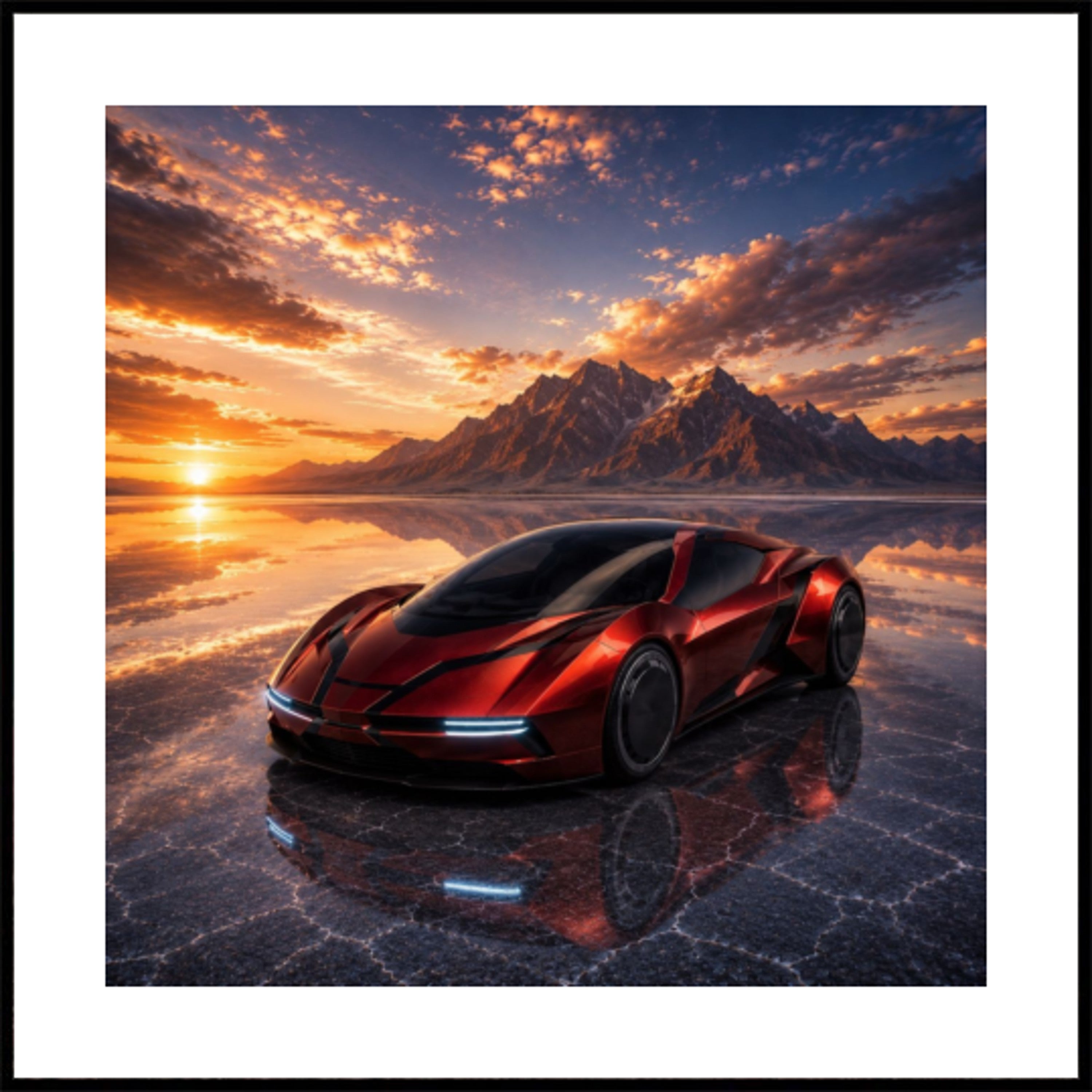 Coche deportivo vibrante al atardecer