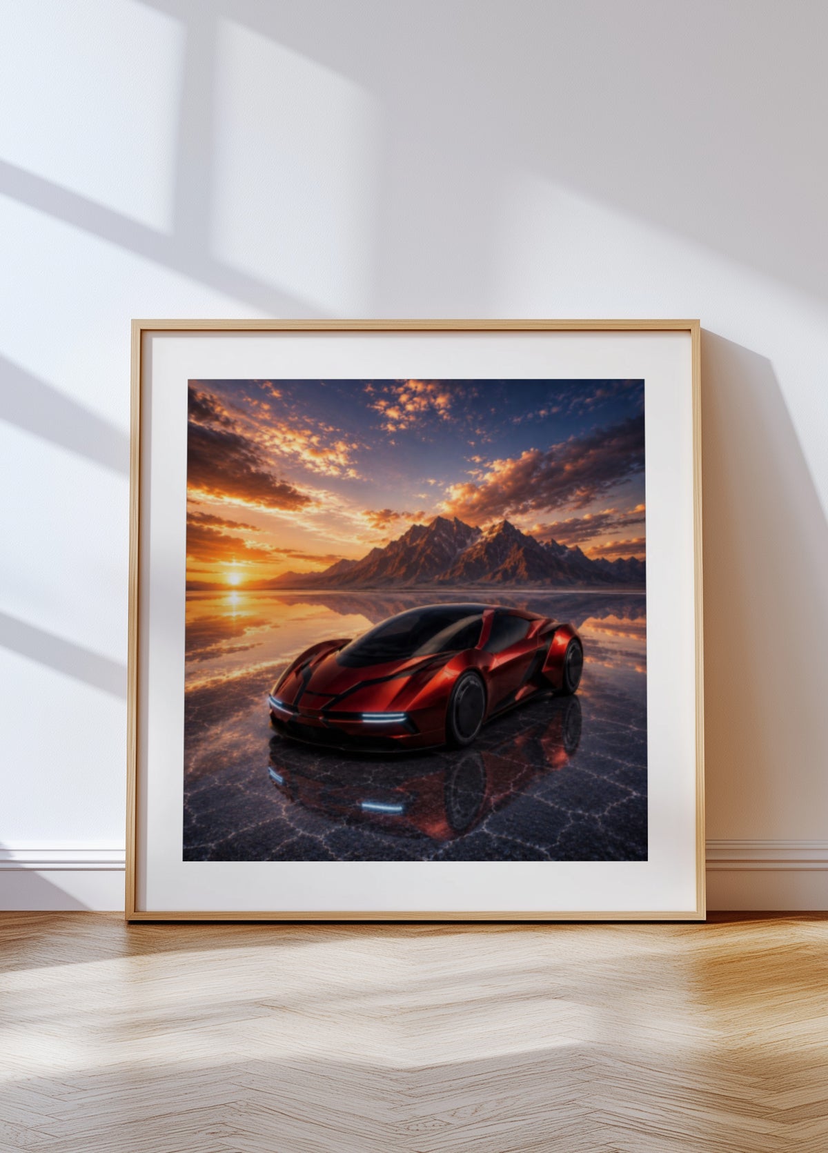 Coche deportivo vibrante al atardecer