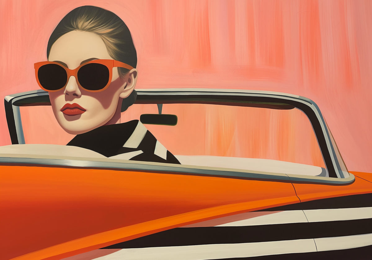 Coche naranja mujer elegante