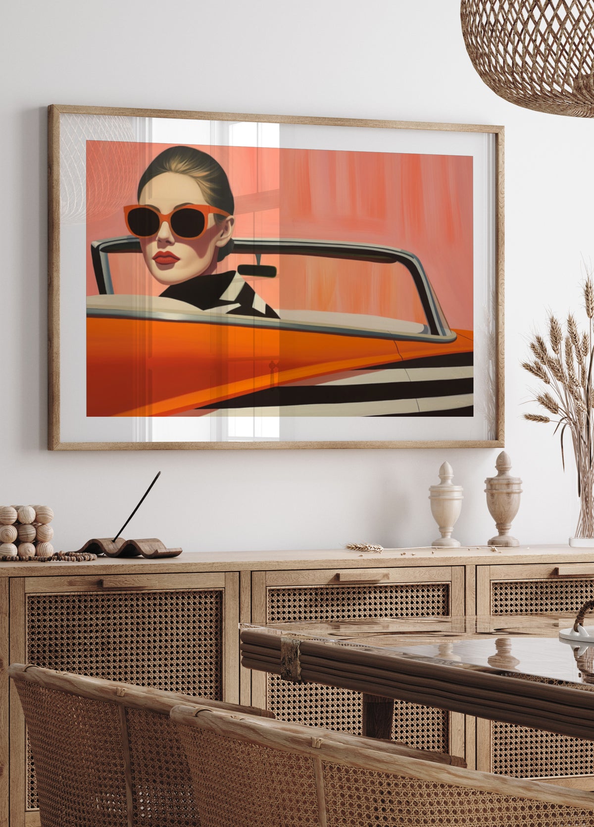 Coche naranja mujer elegante