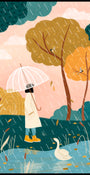 Caminando bajo la lluvia de otoño