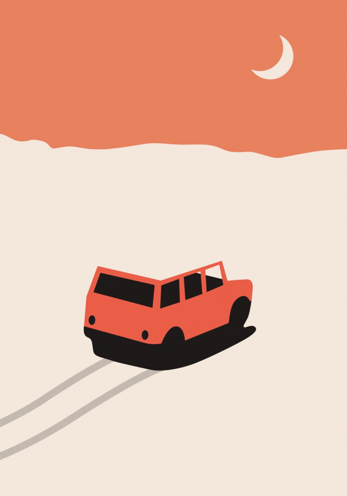 Viaje por carretera por el desierto a la luz de la luna