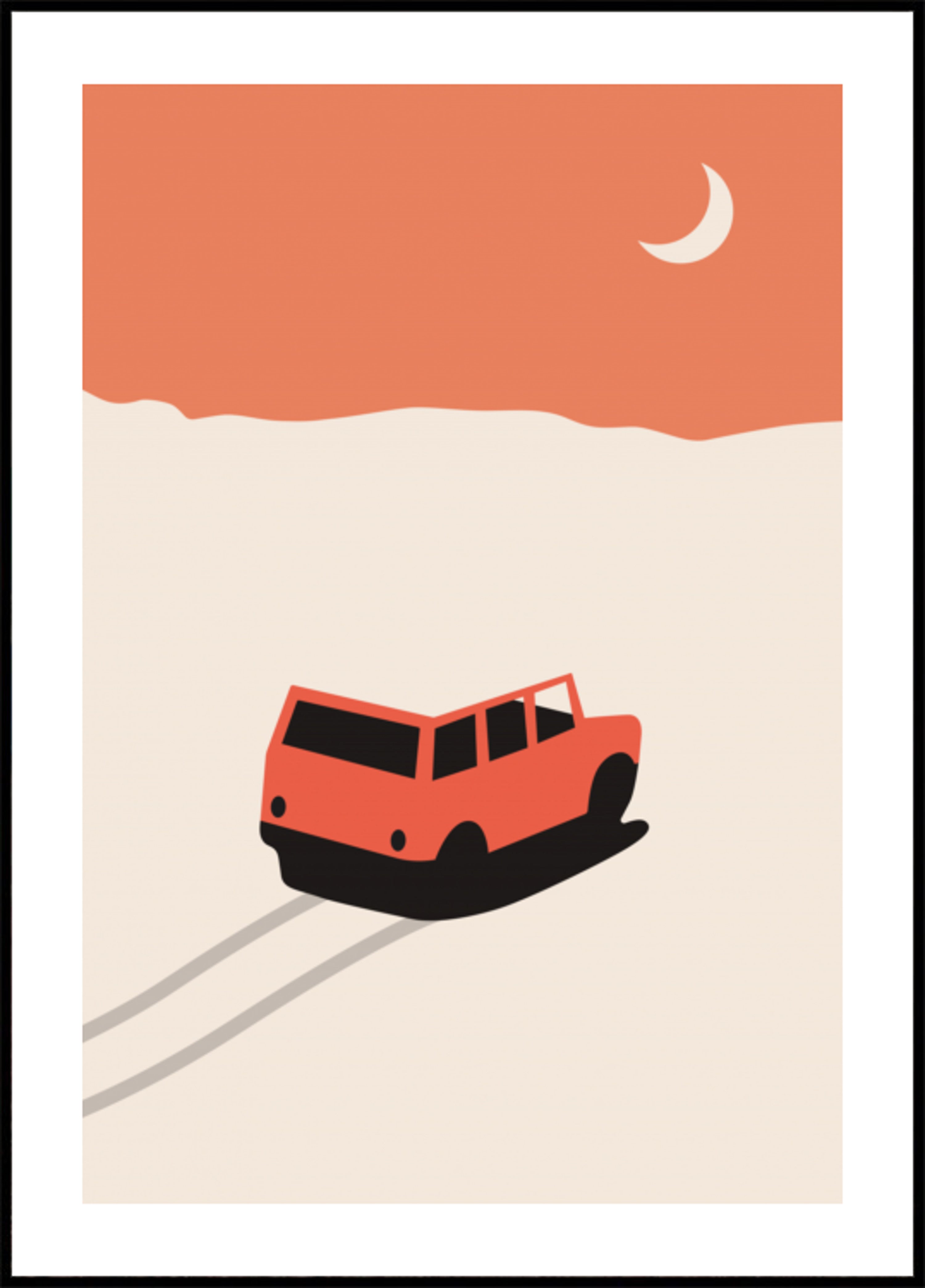 Viaje por carretera por el desierto a la luz de la luna