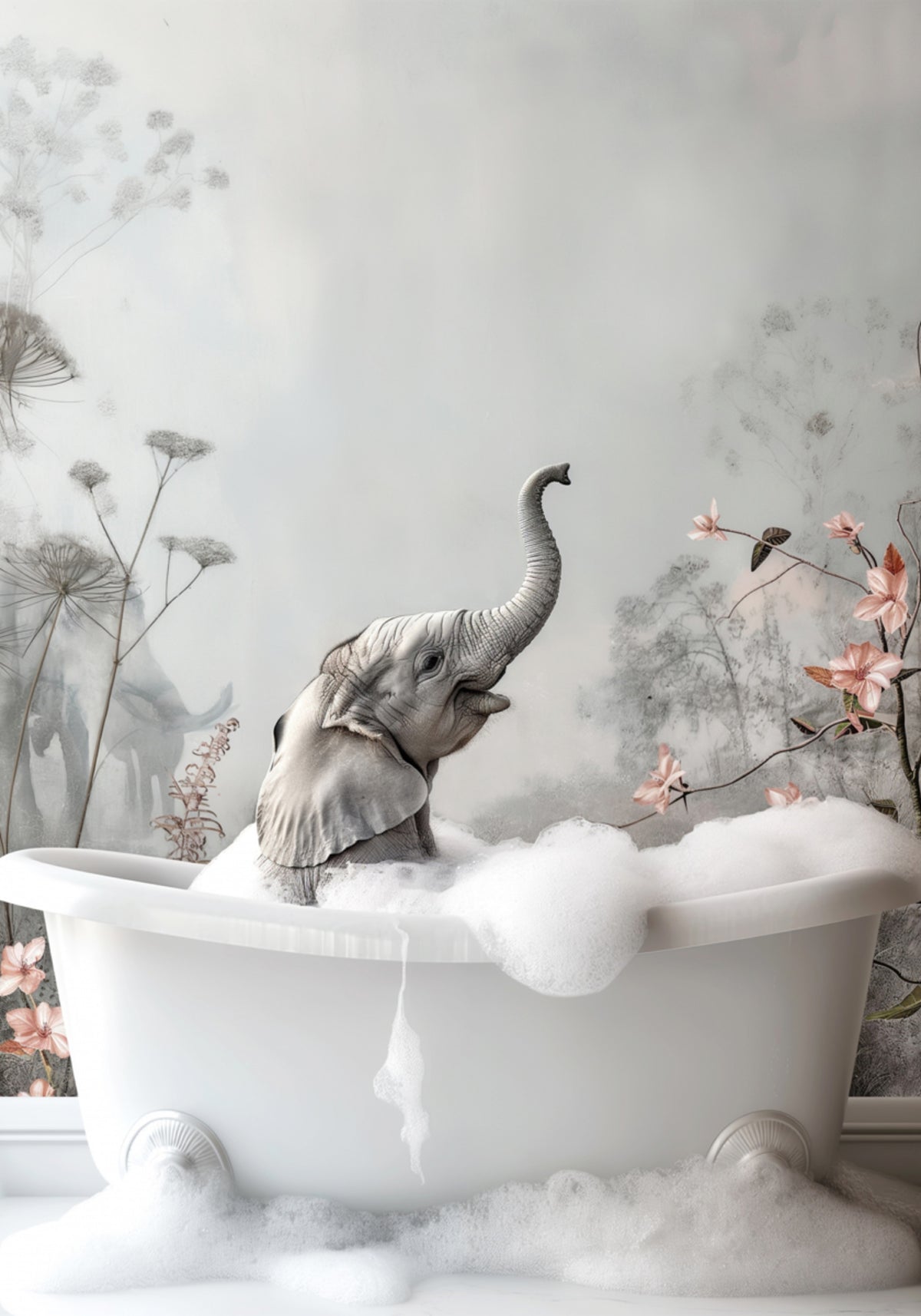 Baño de burbujas de elefante bebé