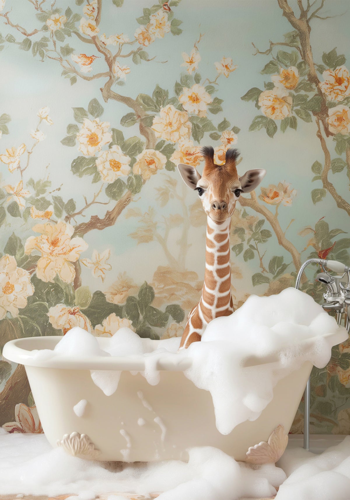 Baño de burbujas de jirafa bebé