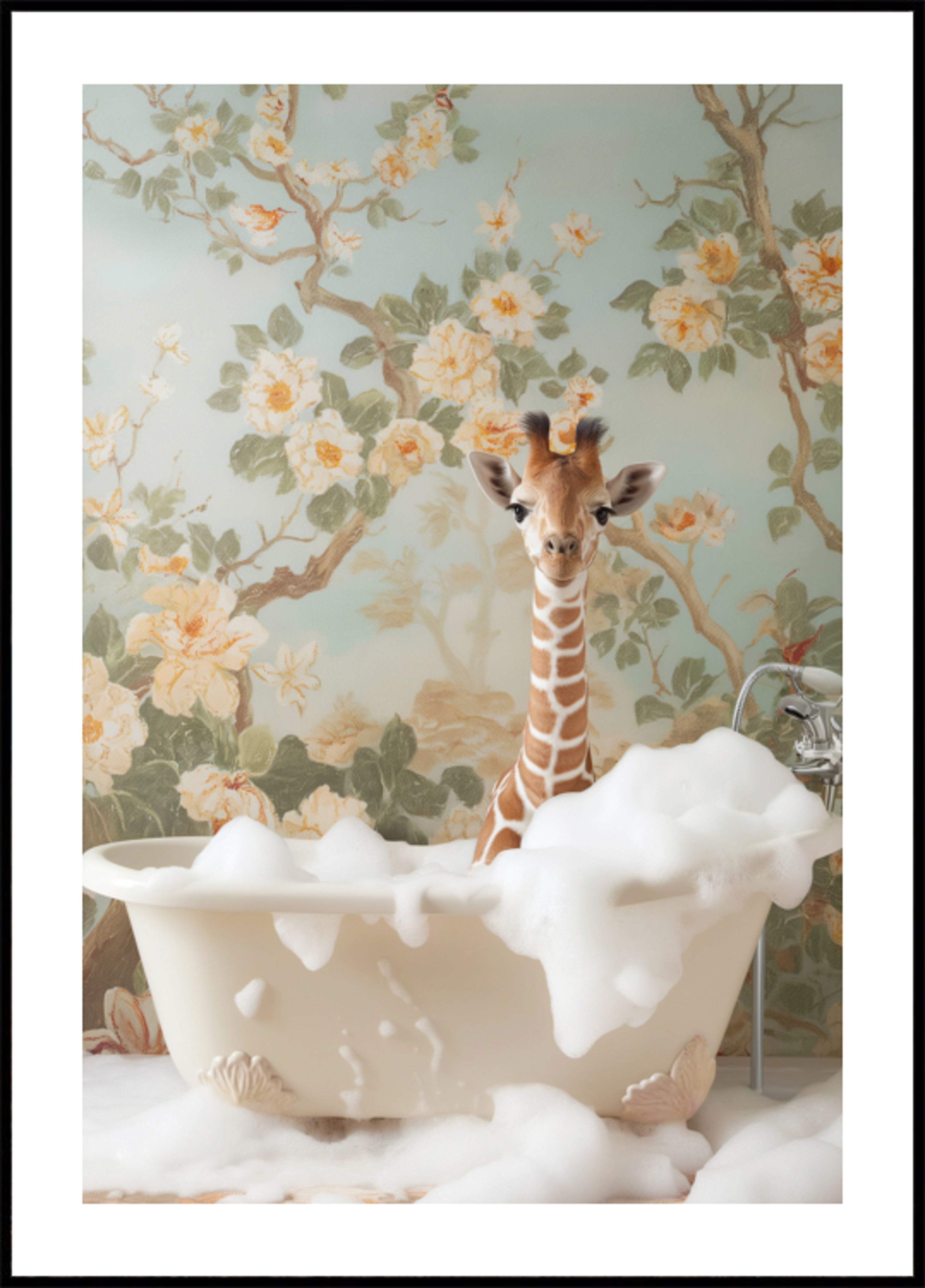 Baño de burbujas de jirafa bebé