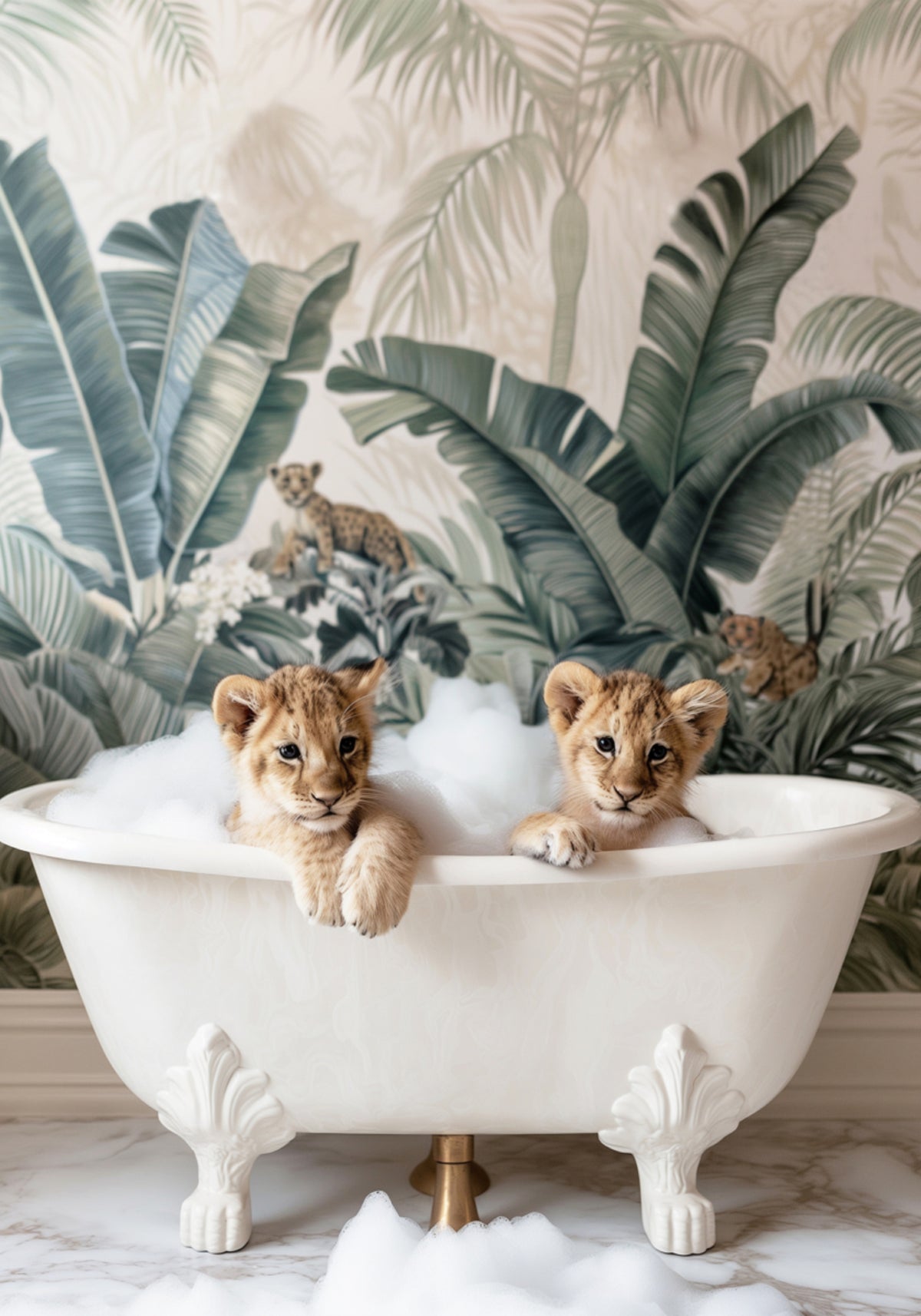 Baño de burbujas de cachorros de león