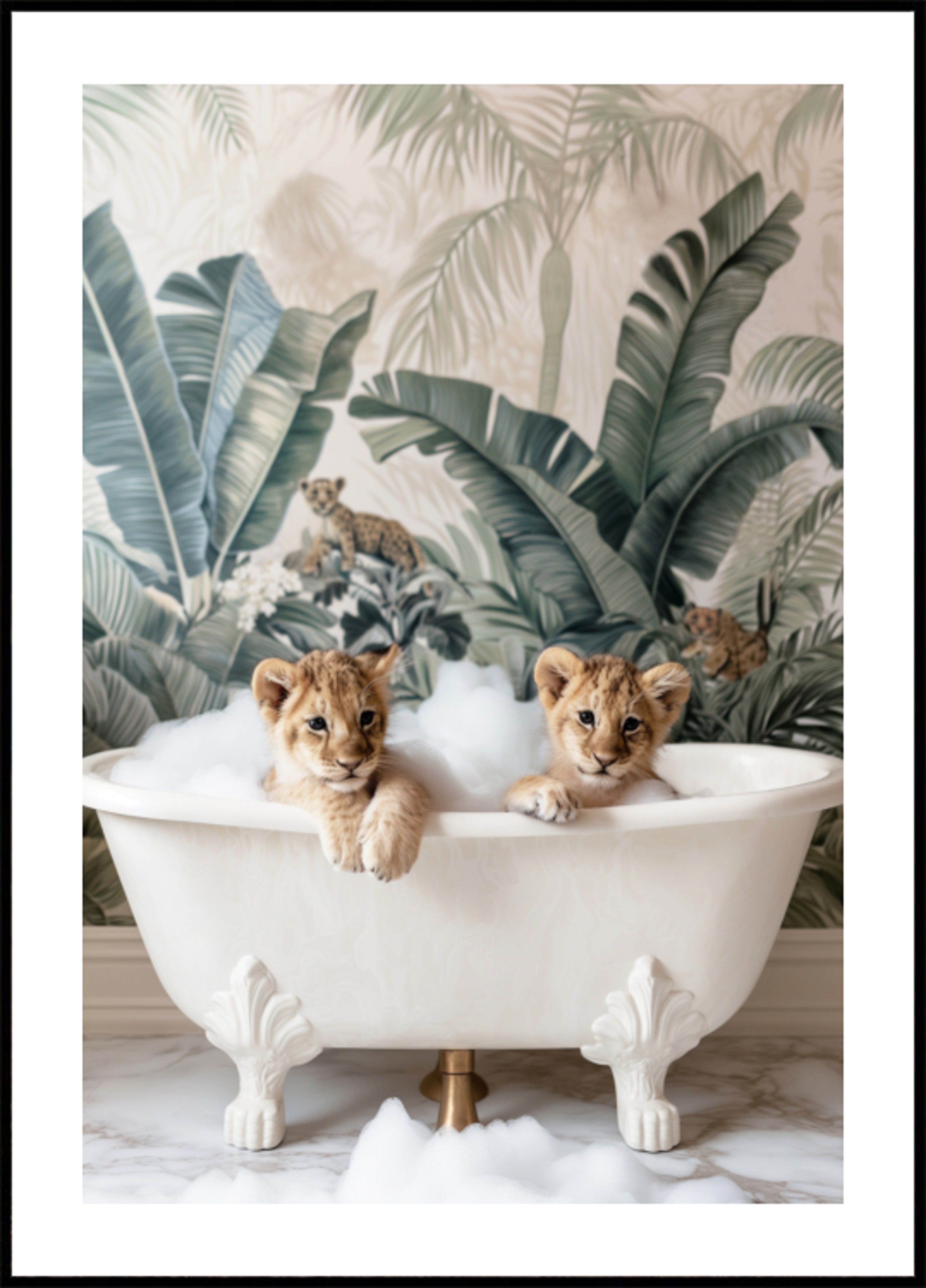 Baño de burbujas de cachorros de león