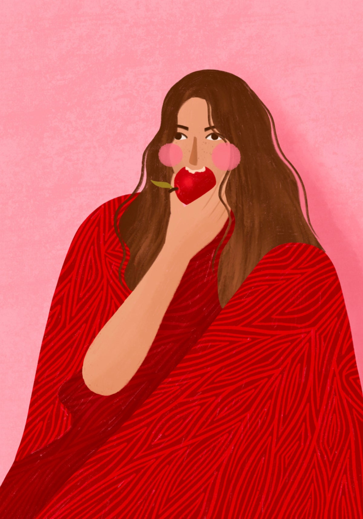 Mujer acogedora manzana