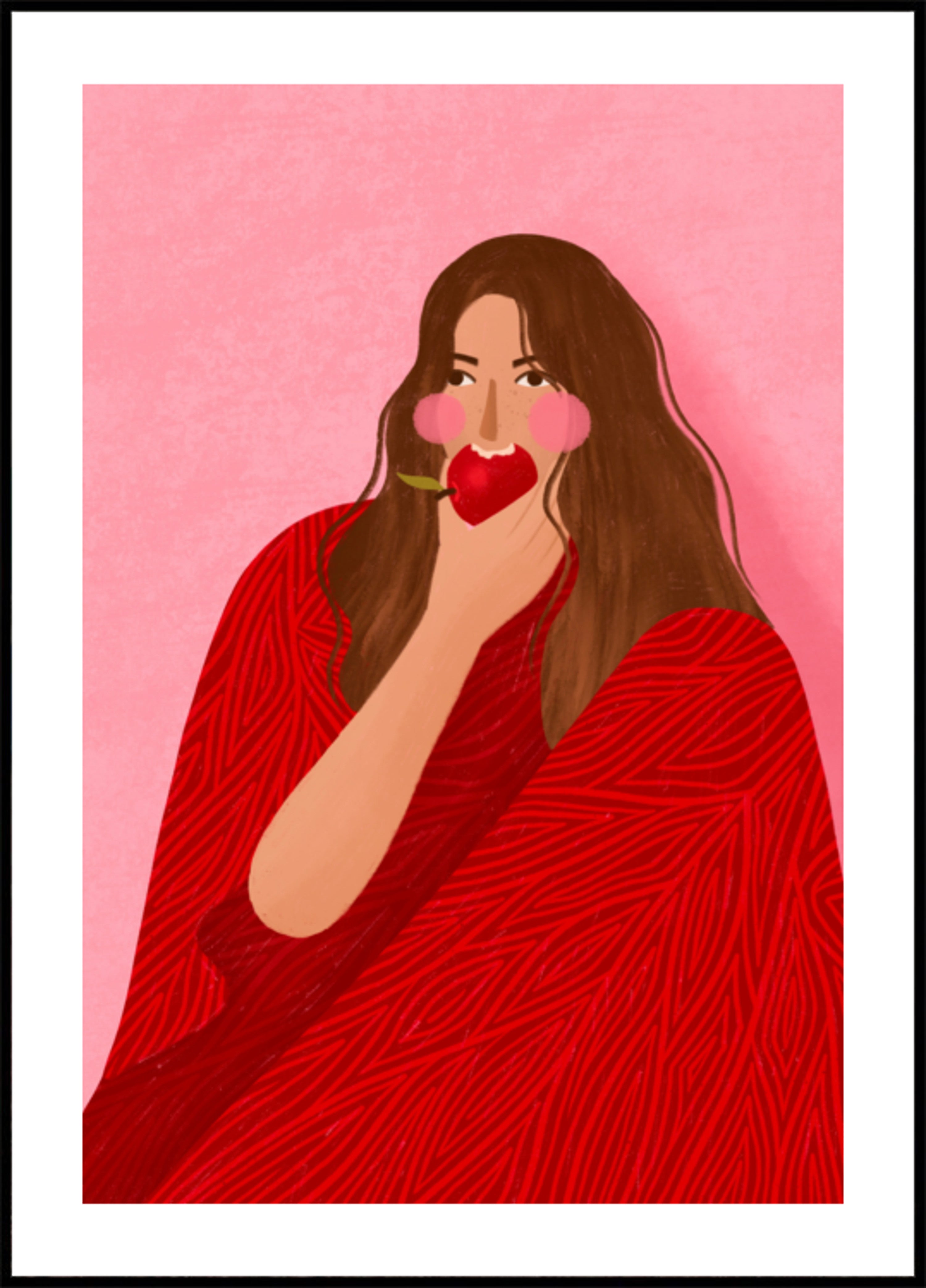Mujer acogedora manzana
