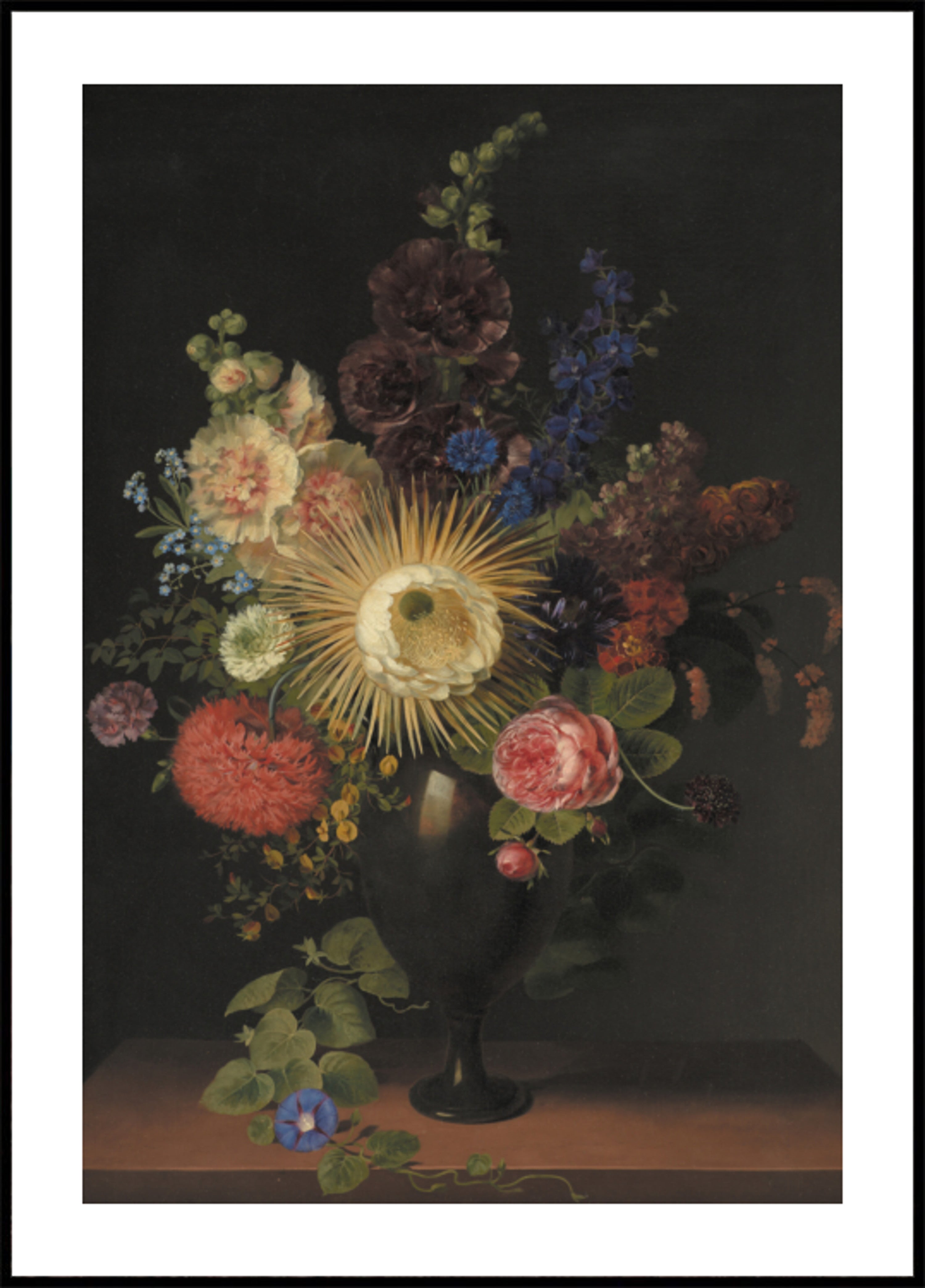 Un jarrón de pórfido con cactus grandiflora y otras flores de C. D. Fritzsch