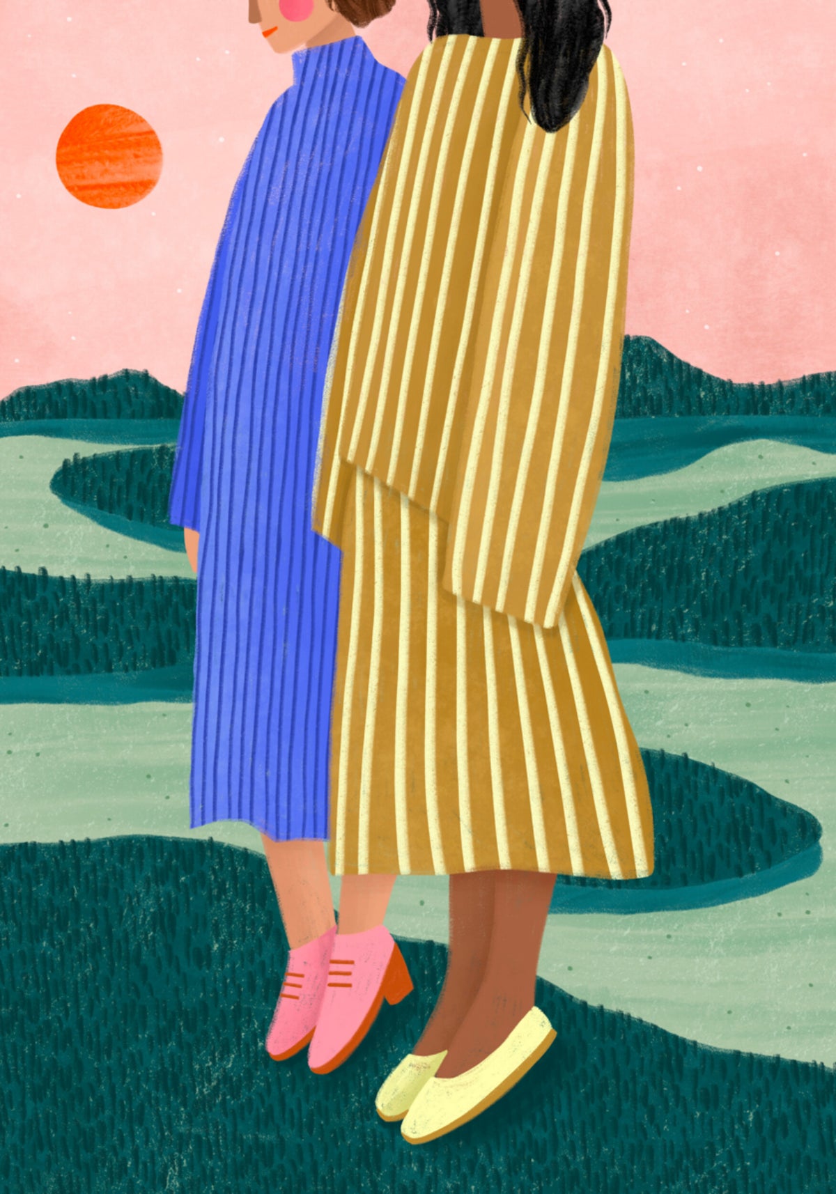 Las mujeres contemplan un paisaje sereno