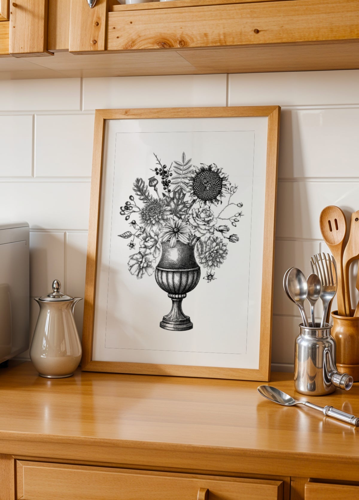 Elegante urna floral otoñal