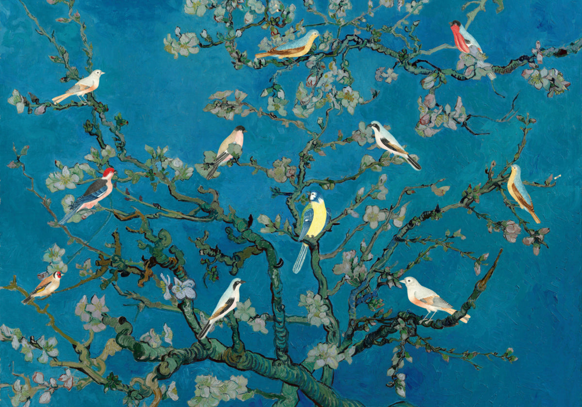 Pájaros entre flores